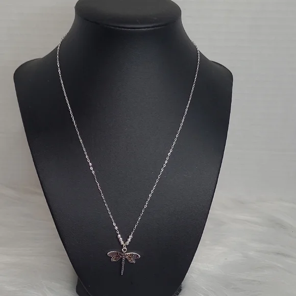 Delicate Silver 925  Dragonfly Pendant Necklace - Picture 3 of 7